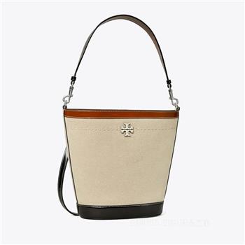 TORY BURCH 卡其帆布水桶包－米白拼接