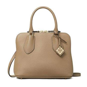 TORY BURCH 漆皮素面兩用水桶包－灰褐色