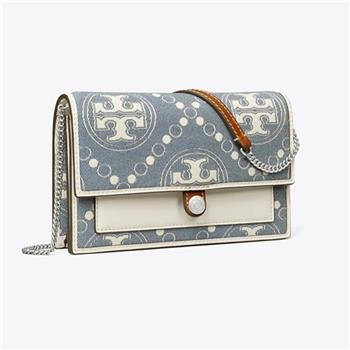 Tory burch WOC縫線拼接斜背－牛仔藍