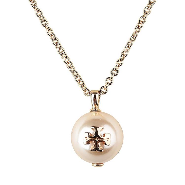 Tory burch 雙T金LOGO珍珠項鍊-粉紅色