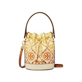 Tory burch 雙T標誌水桶包－白底黃