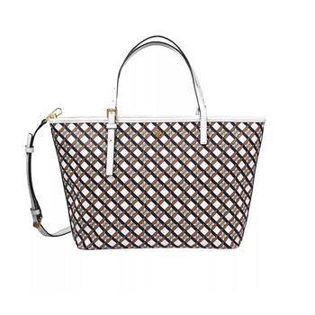 Tory burch 格紋LOGO托特包－白色