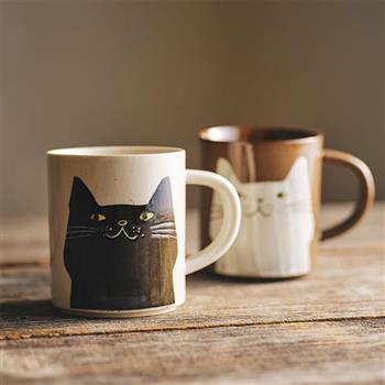 【 日本 六魯 】 BLUT’S ROKURO 美濃燒 黑/白貓馬克杯對杯 咖啡杯 水杯 貓咪馬克杯 日本馬克杯