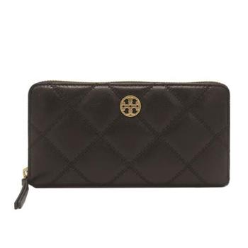 TORY BURCH 羊皮皮革菱格紋質感拉鍊長夾－黑