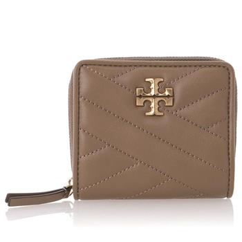 TORY BURCH 質感皮革短夾－沙褐色