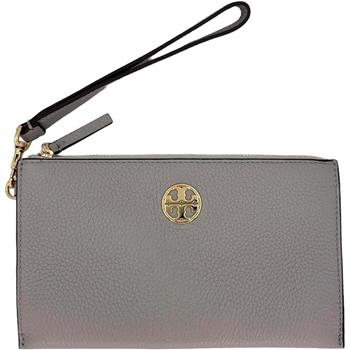 TORY BURCH 大款拉鍊皮革手拿包-灰