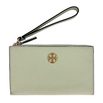 TORY BURCH 大款拉鍊皮革手拿包－薄荷綠