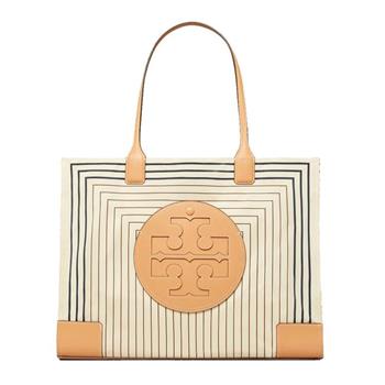 TORY BURCH 高質感尼龍幾何印花大款托特包－卡其米白