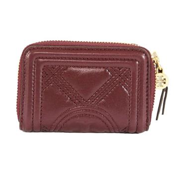 Tory burch 素面皮革拉鍊零錢包－酒紅