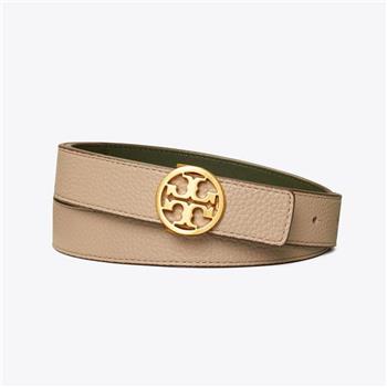 Tory burch 經典雙T LOGO雙面皮帶－卡其/綠色