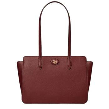 Tory burch 荔枝皮革托特包－酒紅色