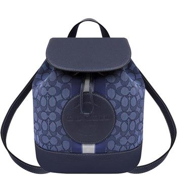 COACH 滿版LOGO皮革後背包-藍色