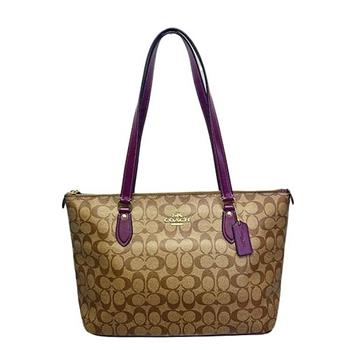 COACH 經典LOGO滿版托特包-卡其紫色