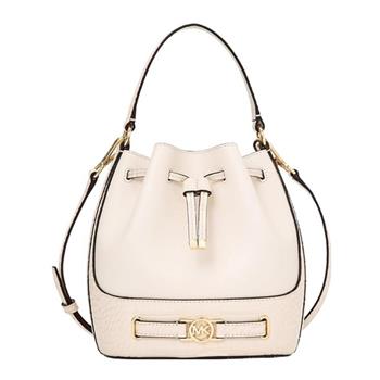 MICHAEL KORS 蛇紋皮革拼接素面皮革兩用水桶包-白