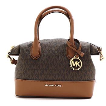 MICHAEL KORS 老花皮革兩用包-咖啡焦糖