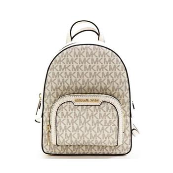 MICHAEL KORS 牛皮拼接老花防刮皮革後背包-香草白