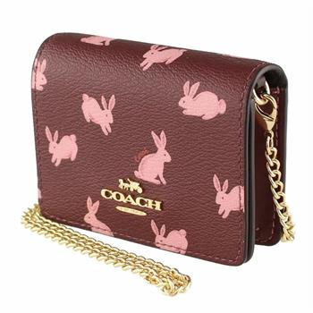 COACH 粉紅兔子WOC鍊條小廢包-酒紅