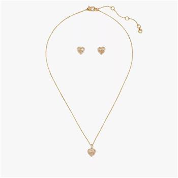 KATE SPADE 心型耳環與項鍊套組-金色