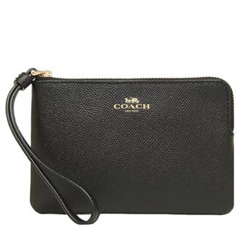 COACH 素面皮革Ｌ型拉鍊手拿包-黑色