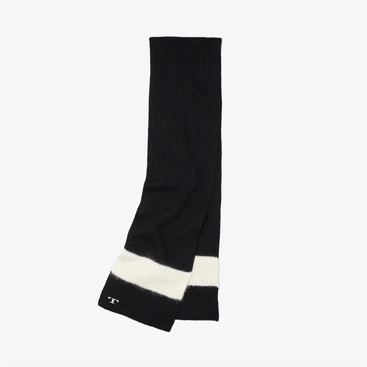 TORY BURCH 黑白針織圍巾