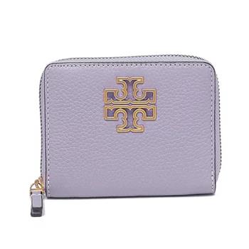 TORY BURCH 雙T－LOGO素面拉鍊短夾－薰衣草紫
