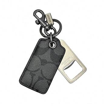COACH 滿版LOGO開罐器鑰匙圈-黑灰