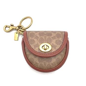 COACH 滿版LOGO吊飾零錢包-駝