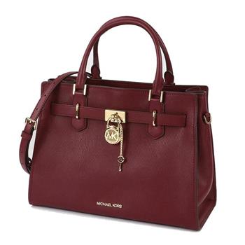 MICHAEL KORS 素面皮革鎖頭造型手提/肩背兩用包-酒紅