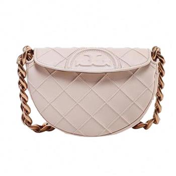 TORY BURCH 菱格紋皮革翻蓋鏈包－粉