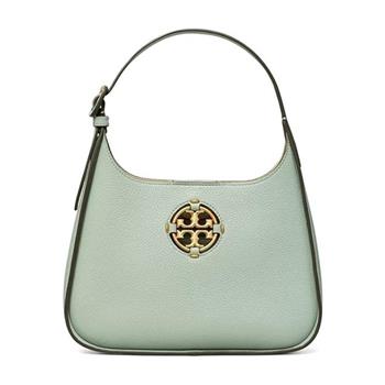 TORY BURCH 雙T－LOGO素面皮革側肩包－莫蘭迪綠