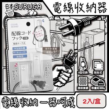 日本SURUGA-黏貼式U型理線掛鉤電線收納器2入/盒-透明固定款(居家免鑽孔牆面繞線整理器/家電配線無痕壁掛固定夾/電源延長線材集線工具)