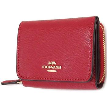 COACH 防刮皮革三折短夾-紅色