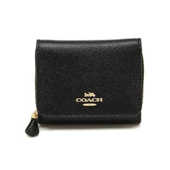 COACH 防刮皮革三折短夾-黑色