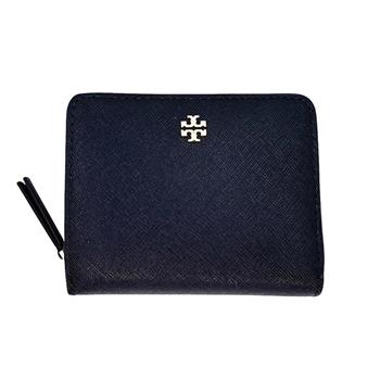 Tory burch 二折拉鍊防刮短夾-深藍色