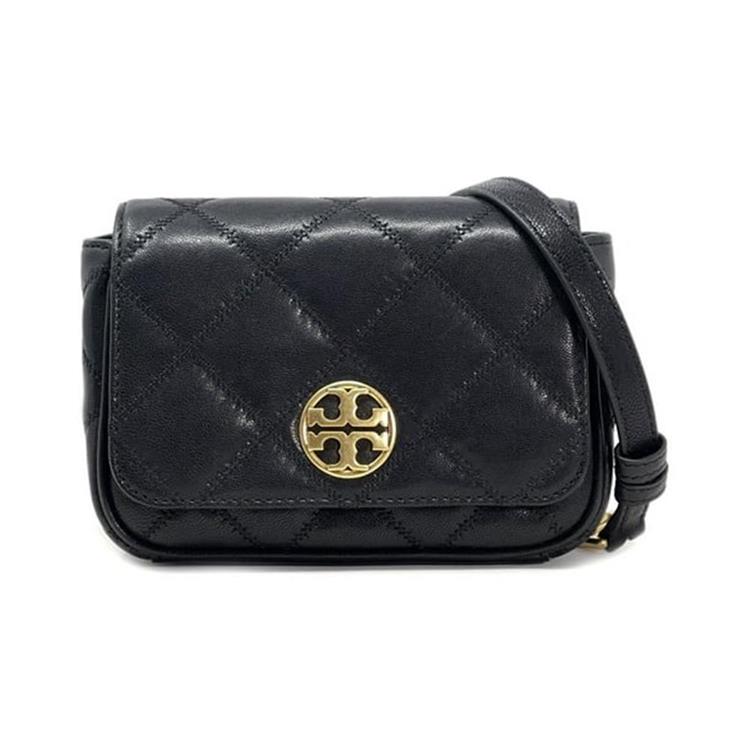 Tory burch 菱格紋腰包/側背兩用鍊包-黑色