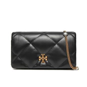 Tory burch 稜格紋kira鑽石吊飾鍊包-黑色