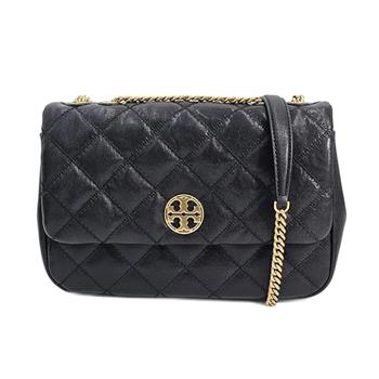 Tory burch 菱格紋黑金鏈帶側背包-黑色