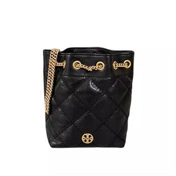 Tory burch 菱格紋鏈帶水桶包-黑色