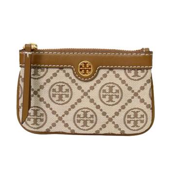 Tory burch 緹花皮革零錢包-卡其色