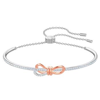SWAROVSKI 雙色打結蝴蝶結鑲鑽手環/手鍊-銀/玫瑰金