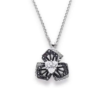 SWAROVSKI 銀黑鑲鑽三瓣花朵墜鍊-銀