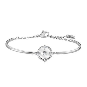 SWAROVSKI 純銀圓盤造型鑲鑽手環-銀