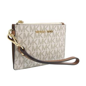 MICHAEL KORS 經典老花零錢包拉鍊手拿包-香草白