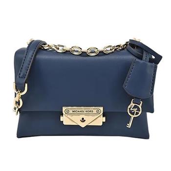 MICHAEL KORS 皮革+鍊條翻蓋肩背包-深藍