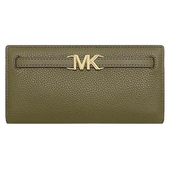 MICHAEL KORS 荔枝紋皮革釦式長夾-橄欖綠