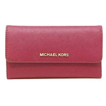 MICHAEL KORS 掀蓋皮革拉鍊三折長夾-紅色