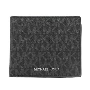 MICHAEL KORS 滿版LOGO防刮PVC皮革短夾-黑灰