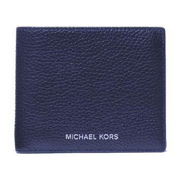 MICHAEL KORS 燙字LOGO荔枝紋皮革短夾-深藍