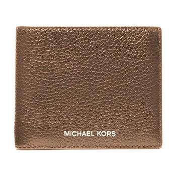 MICHAEL KORS 燙字LOGO荔枝紋皮革短夾-焦糖棕色