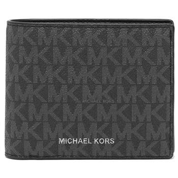 MICHAEL KORS 滿版LOGO皮革短夾-黑灰
